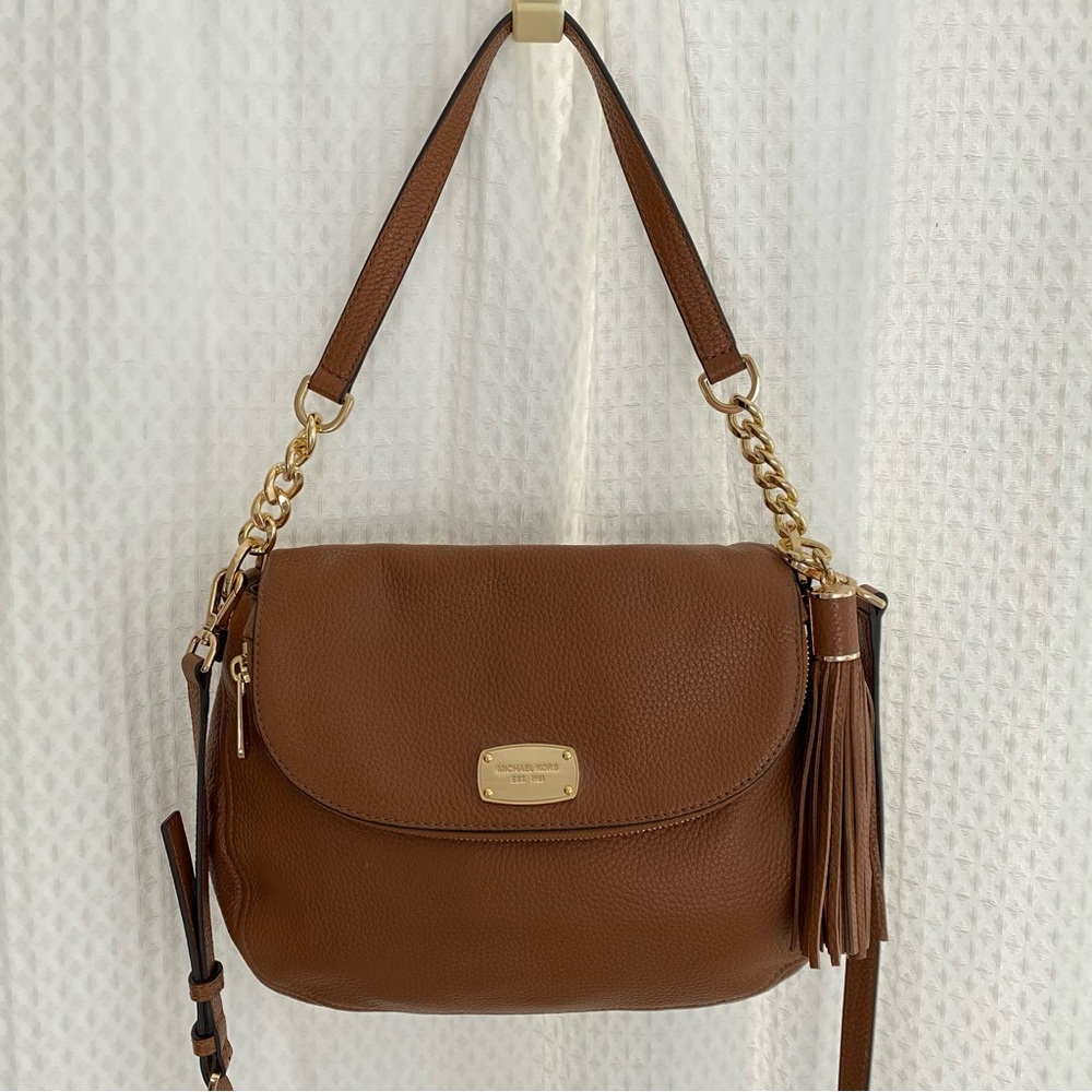 NWOT Michael Kors Y2K Chestnut Leather Boho Shoulder Bag with Gold Accents - Picture 2 of 16